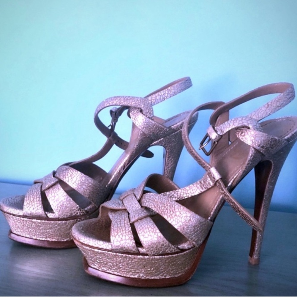 YSL SAINT LAURENT TRIBUTE GOLD HEELS
